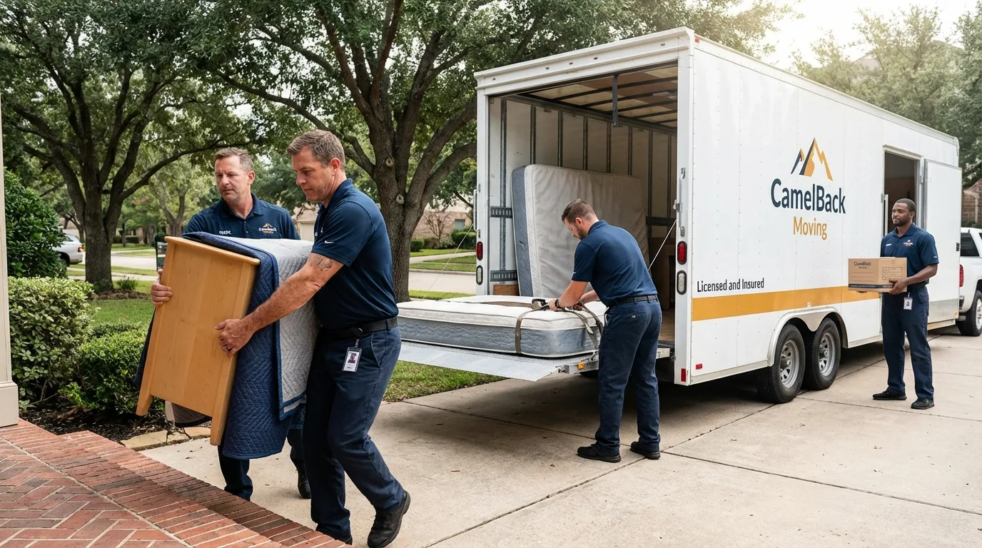 Crew loading residential truck for cross-state move from Opelika, AL