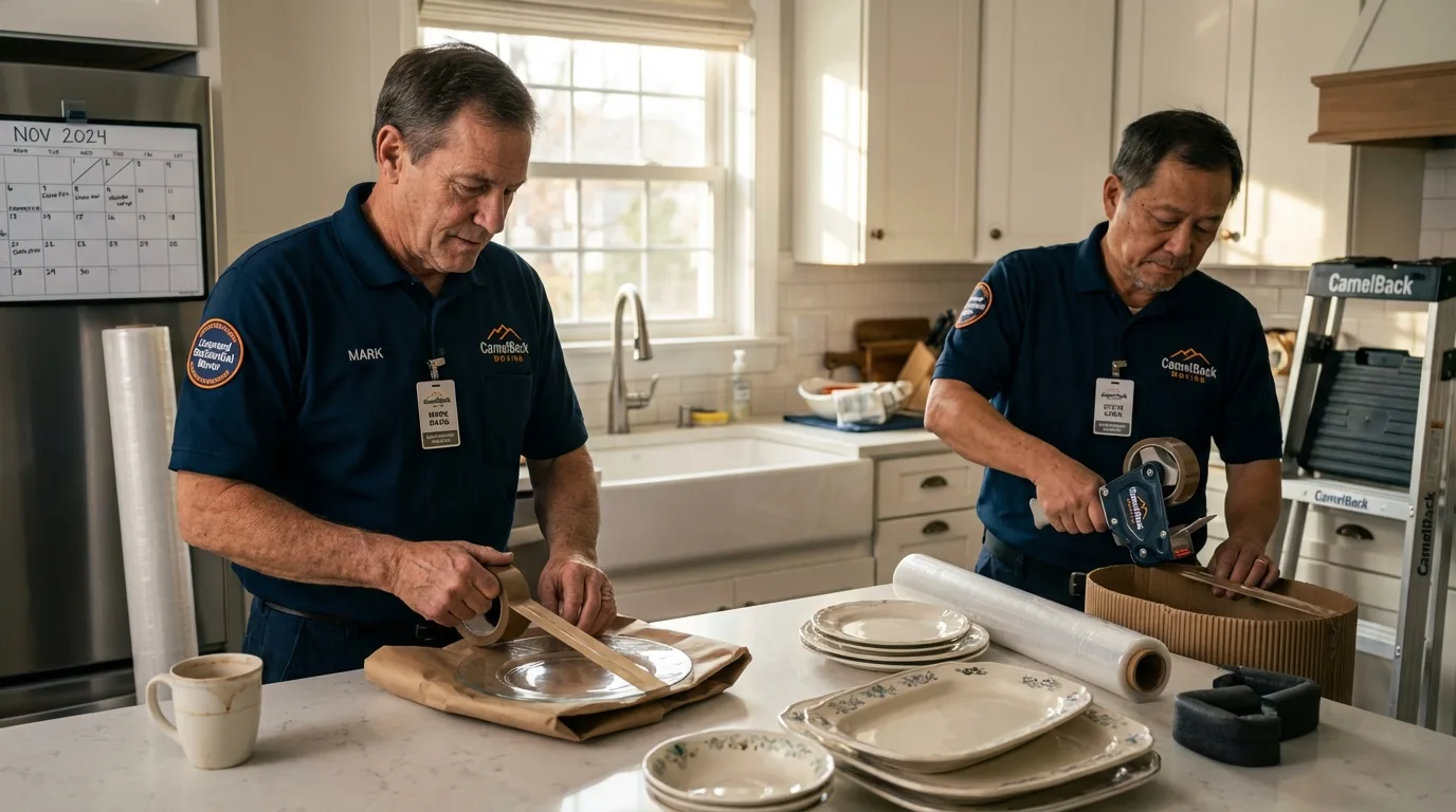 Professional crew packing kitchen dishware in Opelika, AL
